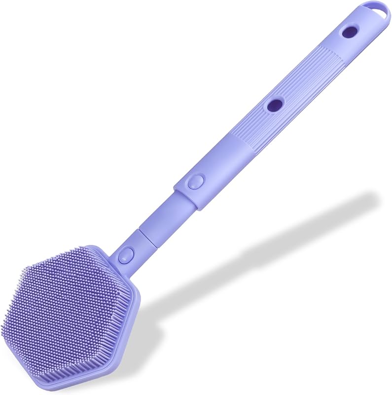 Escova de silicone HAYSNA para banho com cabo ajustável, 21 polegadas, roxo
