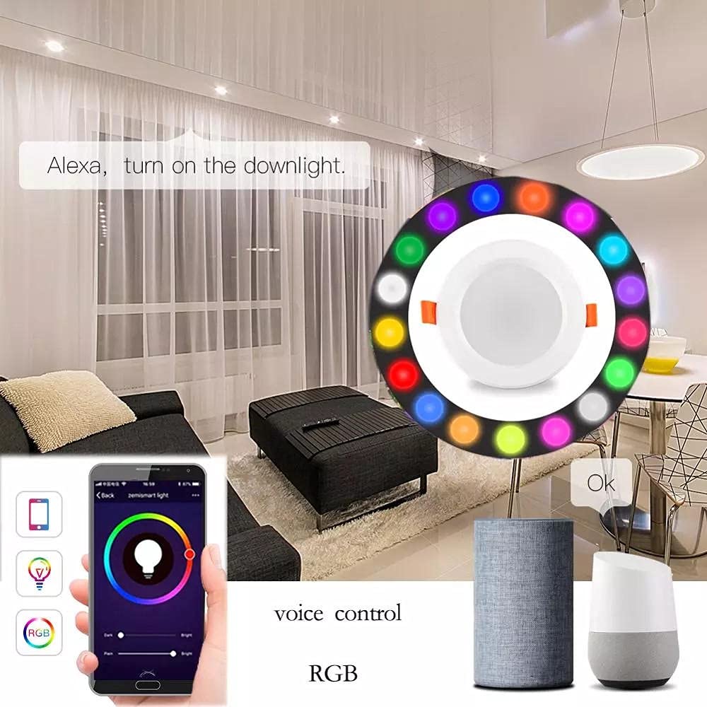 Downlight LED 5W 7W 9W WiFi APLICACIÓN inteligente Atenuación Luz de punto redonda Cambio de color RGB Trabajo con Alexa Google Home-4PCS_9W