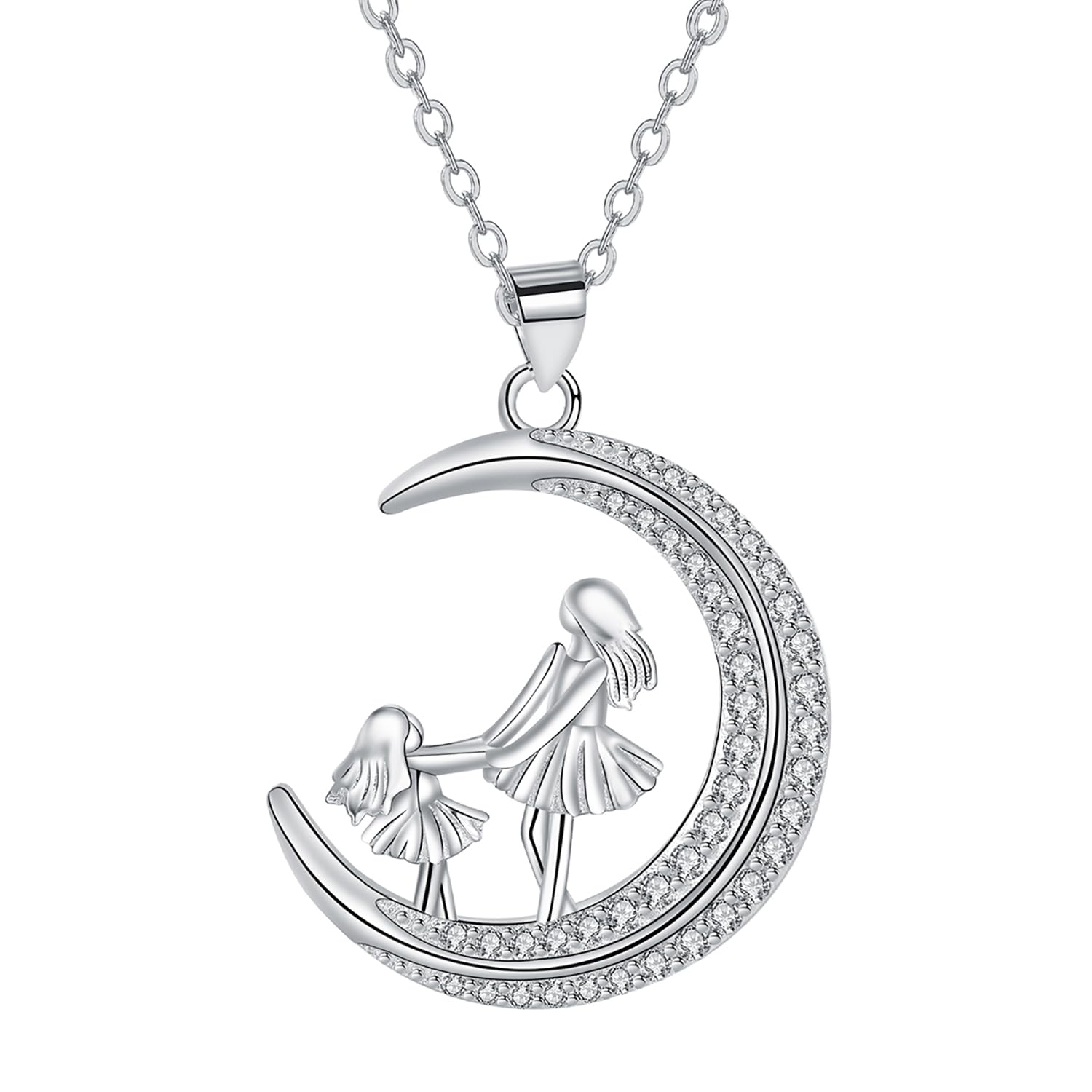 Hifeeled Halskette Sterling Silber 925 Damen Kette Mond Anhänger Original Halskette für Schwester Freunde Mutter Ehefrau Frauen Schmuck Geschenk