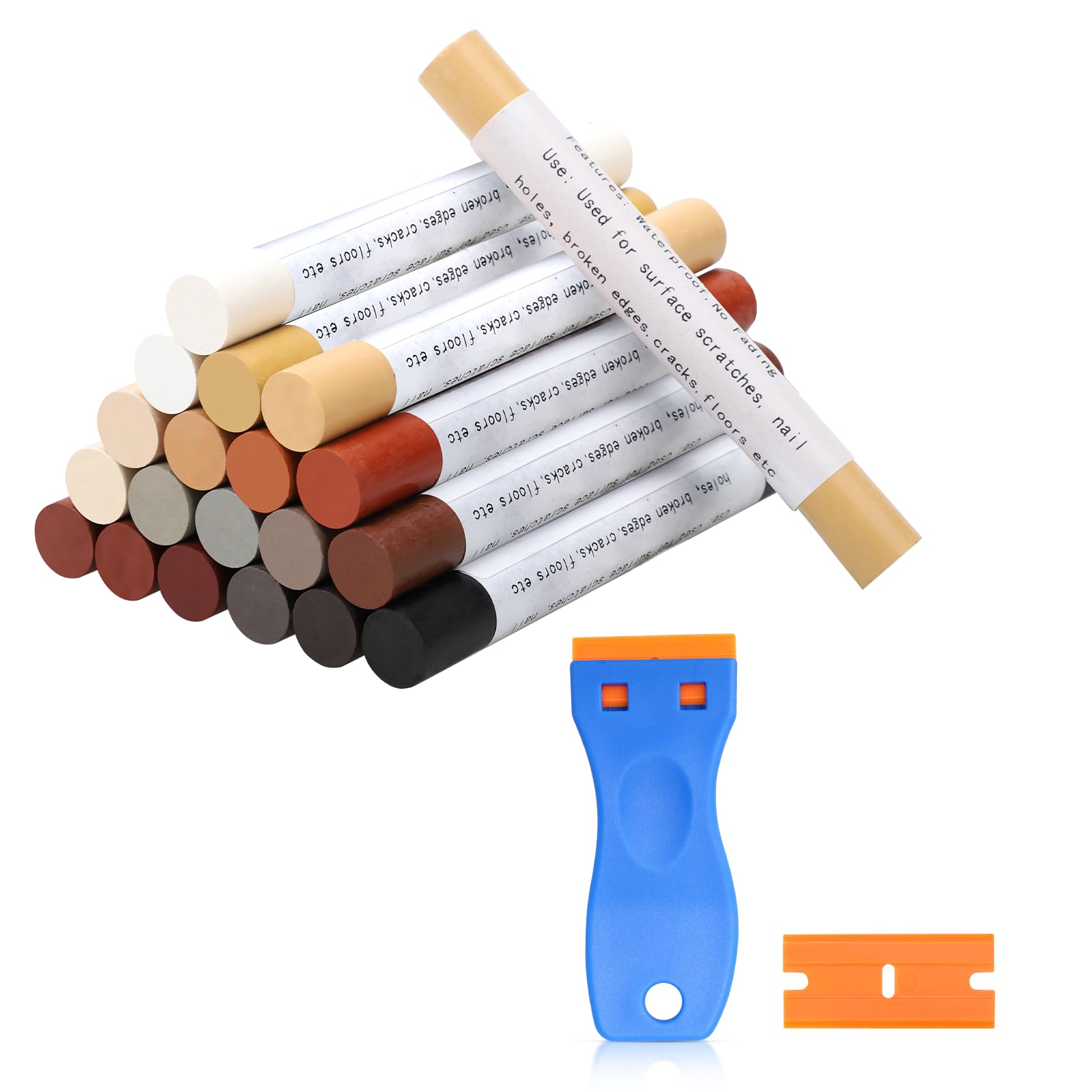 Crayones de cera para reparación de muebles, barras de masilla de cera suave de 20 colores, juego de reparación de muebles para Repara Arañazos Puerta, Manchas, Suelos de Madera Dura, Mesa