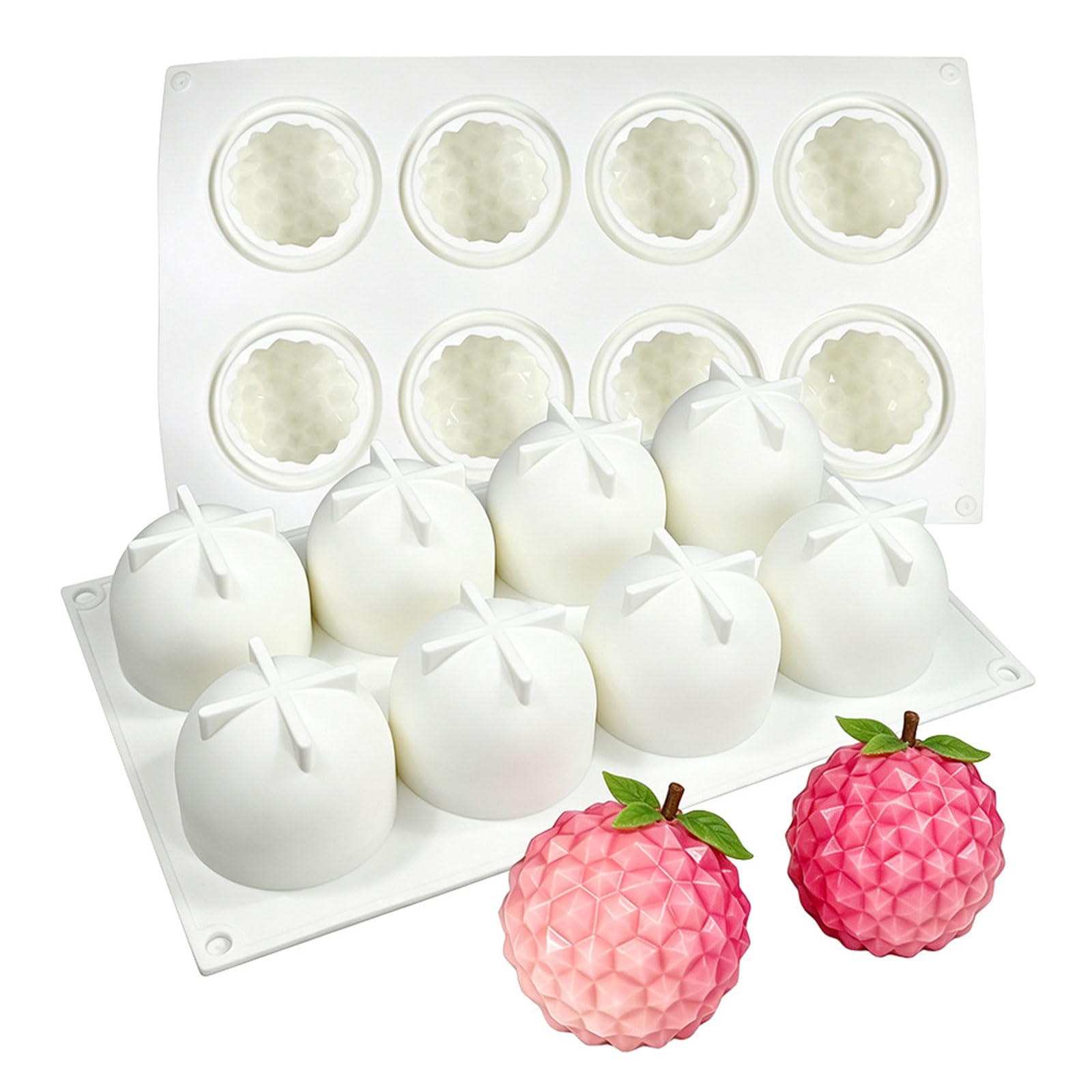 Moldes antiadherentes para tartas con forma de lichi con múltiples cavidades con silicona para presentaciones perfectas de postres, diseño de lichi