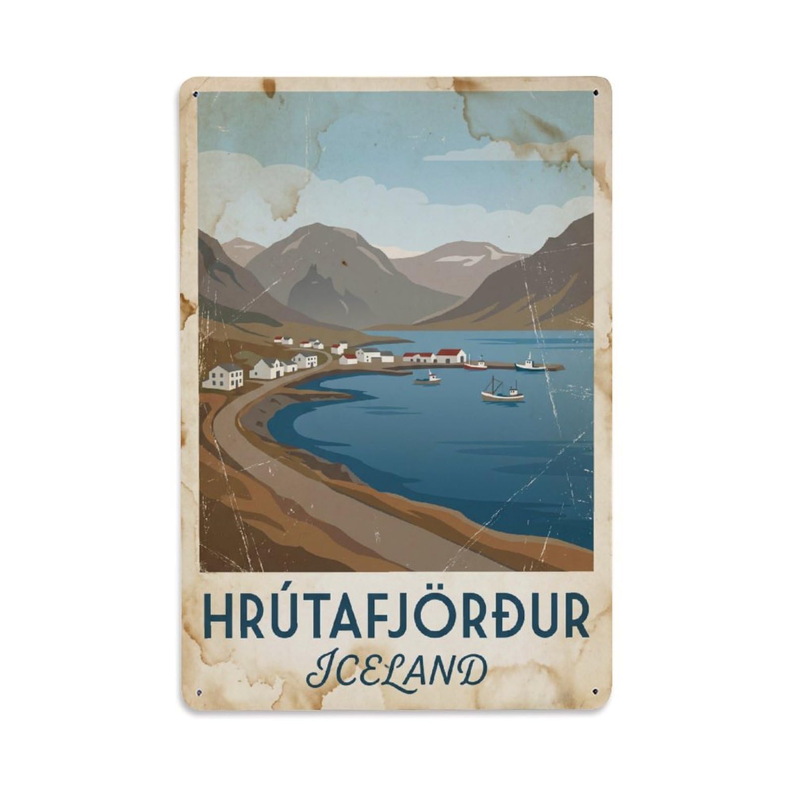 Vintage Travel Hrutafjordur Iceland Fjord Metal Tin Sign