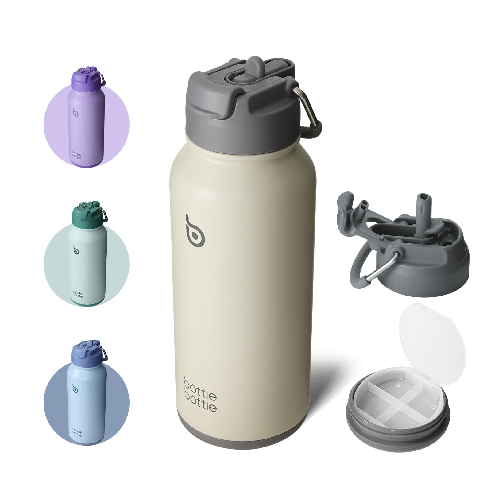 BOTTLE BOTTLE 水筒 850ml 保冷保温 二重構造 ステンレス 魔法瓶 ストロー付き 直飲み 2WAY蓋 底部収納 漏れ防止 持ち運び 食洗機対応 スポーツ アウトドア グレー