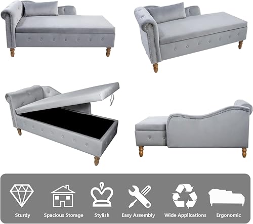 Miniatura 78 de Setawix Tumbona de terciopelo para interiores con almacenamiento para sala de estar, dormitorio, oficina, extremo de brazo enrollado de la cama,