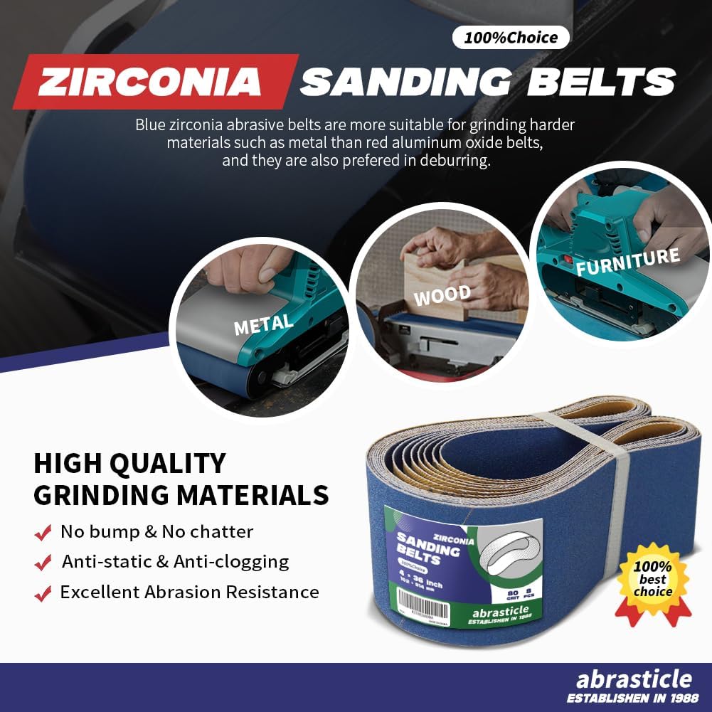 4"x36" 80 Grit Zirconia Sanding Belts & 6" PSA Sanding Discs - 8 Pcs Sanding Belts & 60 Pcs Aluminum Oxide Self Stick Discs for Metal Wood