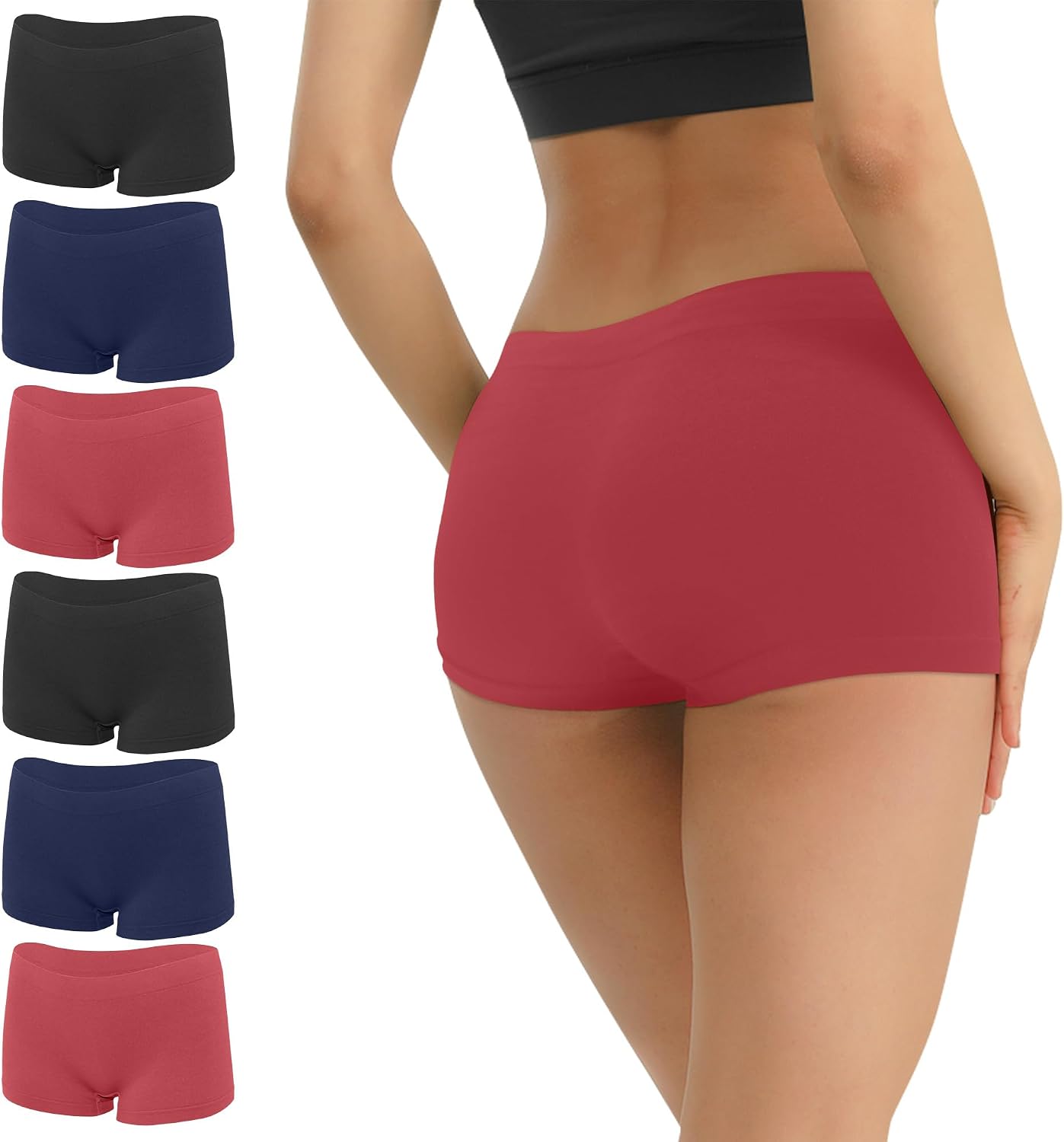 Allxwek Underwear Women Seamless Boxer Boyshorts Panties, 4/6 Pack