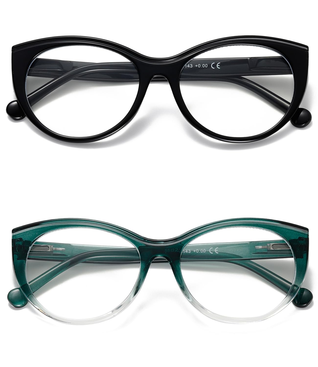 Dccdllo Reading Glasses for Women, Blue Light Blocking stylish high end Oversized Square Computer Readers Spring Hinge（Black+Green，+1.5）