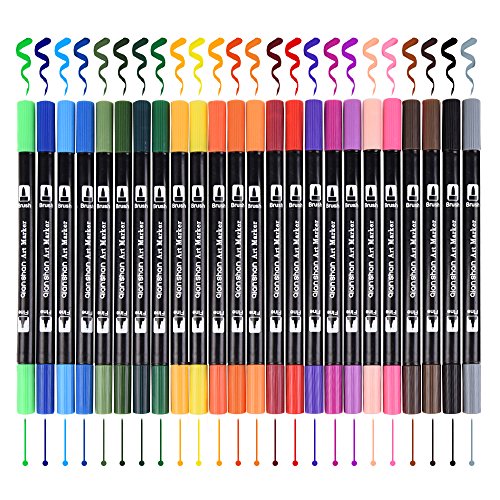 Download Dual Brush Pen Colored Art Markers 24 Colors - With Fineliner Fibre Tip 0.4 Fine Point - Sketch ...
