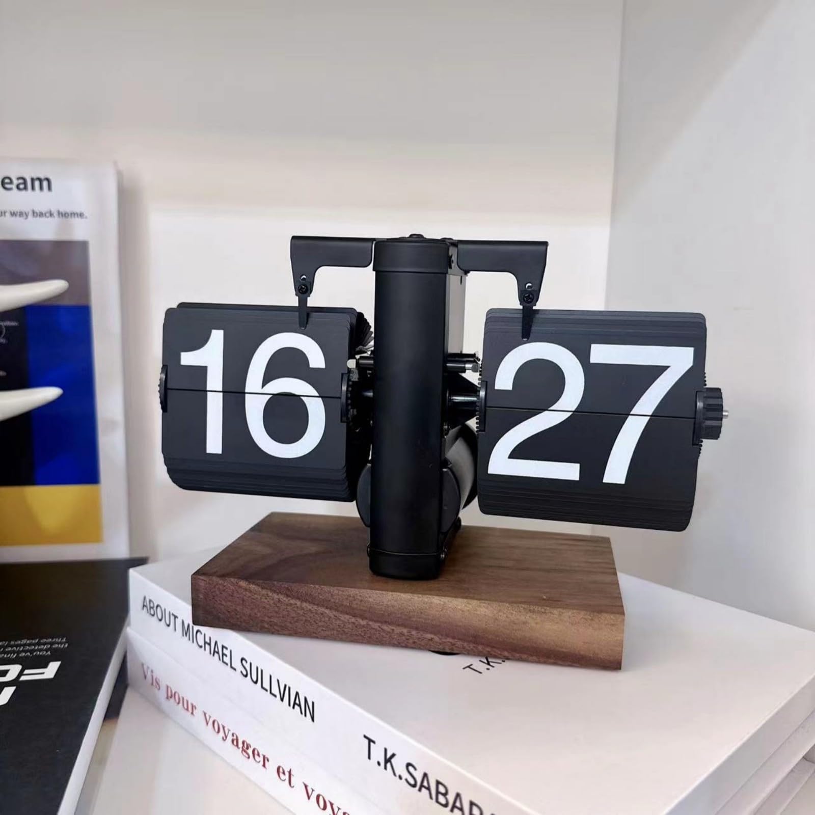 XJBTBA Reloj volteado con Mecanismo silencioso, Superficies de Madera Lisas, Formato de 12 Horas, Perilla de Ajuste fácil para el hogar y la Oficina, Reloj con números Grandes