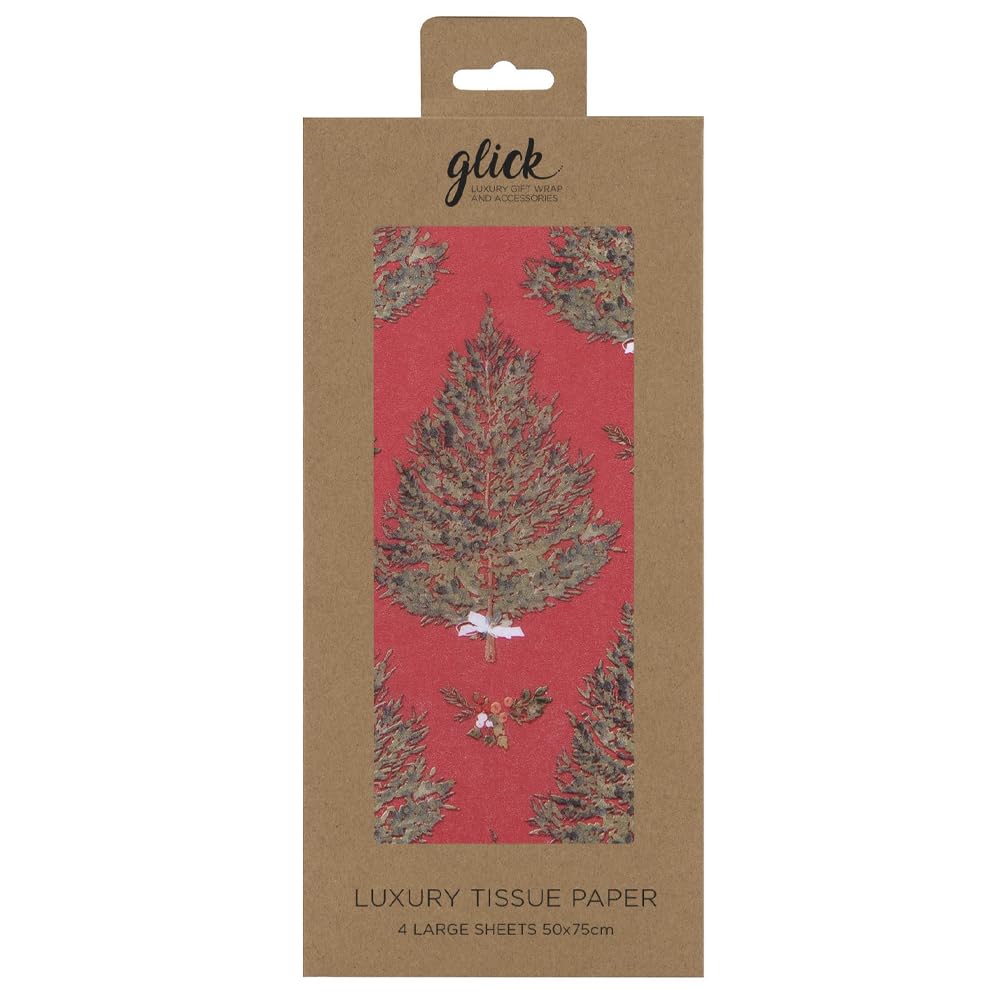 Christmas Tissue Paper Red Fir Trees - Traditional Luxury Illustrated Xmas