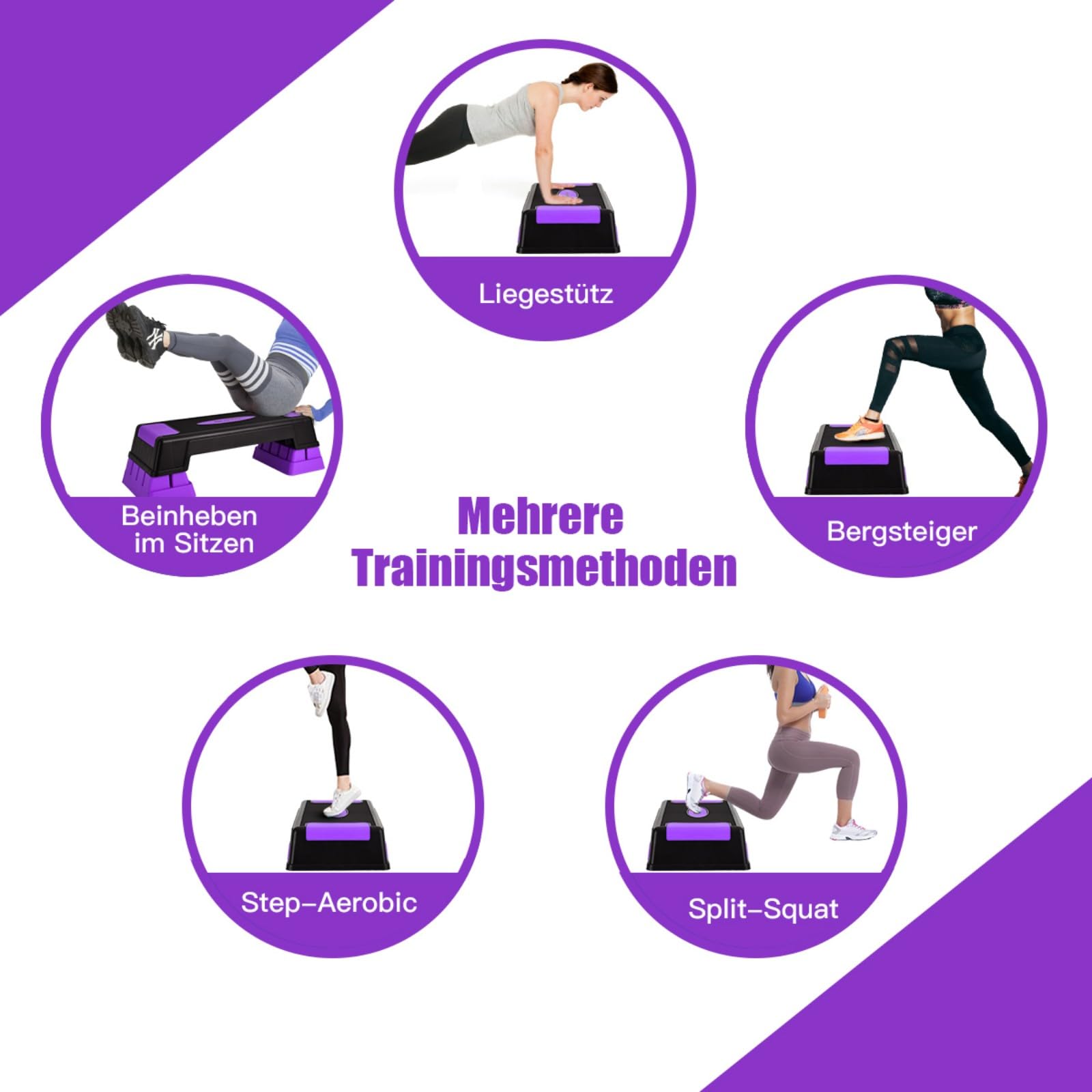 GYMAX Aerobic Stepper höhenverstellbar, Steppbrett mit 3 Stufen 12/17/22cm, Step Bench mit rutschfesten Pads, Trainingsbrett für Zuhause, Büro & Fitnessstudio