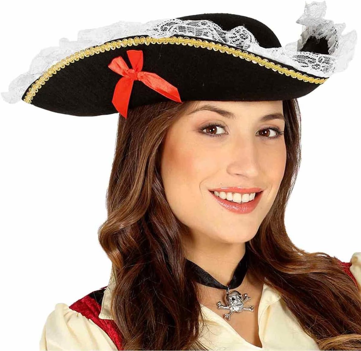 Cappello Tricorno Da Piratessa Per Adulti - Nero, Taglia Unica In Feltro