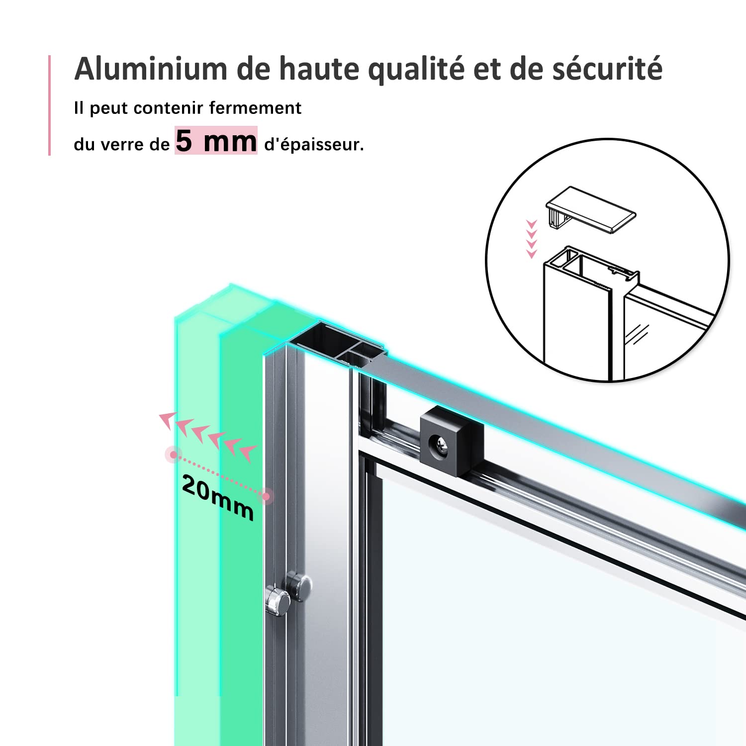 SIRHIONA Cabina de Ducha 76x76 cm, Mampara de Ducha Extensible Puerta de Ducha Corredera en Acceso de Ángulo
