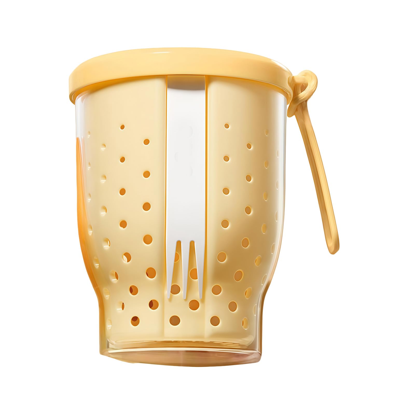 Kalttoy Fruit Cup with Removable Colander and Fork Leakproof Lid Space Saving Food Container for Travel Outdoor Portable Fruit Cup with Drain Colander and Fork