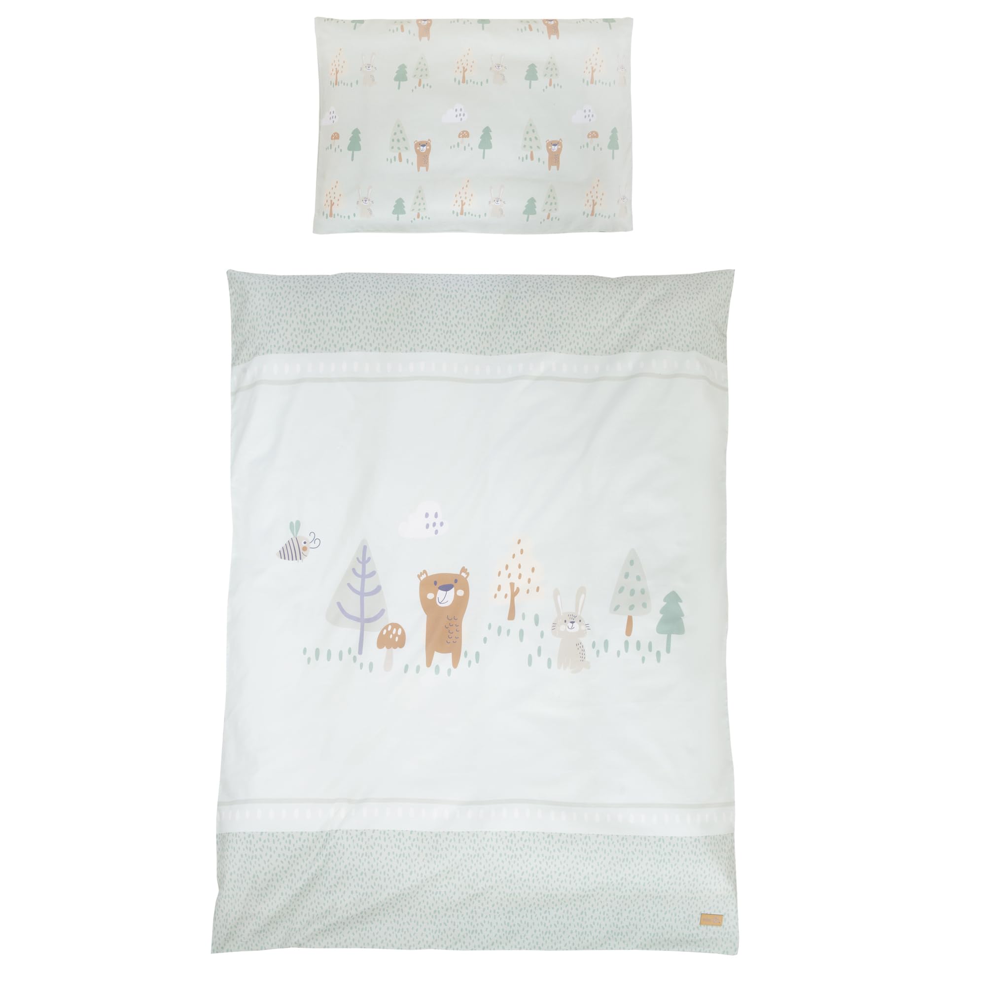 roba Kinderbettwäsche Woodland Buddies - Bezug für Bettdecke 100 x 135 cm + Kopfkissen 40 x 60 cm - Bettwäsche Set 2-teilig aus Baumwolle - Beige/Weiß