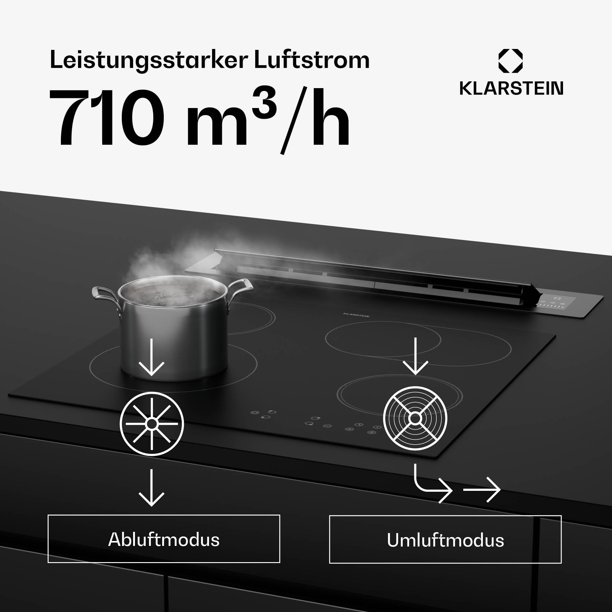 Klarstein Brisa Dunstabzugshaube 60 cm - A+ Energieeffizienz, 710 M³/H Luftstrom, Leise 42-66 dB, Touch-Steuerung, Flip-Open Technik, Led-Beleuchtung, Edelstahl, Umluftbetrieb Möglich