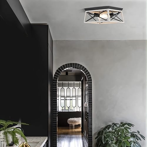 Miniatura 7 de Paquete de 2 lámparas de techo rústicas rústicas vintage colgantes estilo vintage para isla de cocina industrial, acabado negro para comedor,