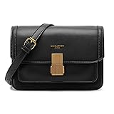 David Jones - Damen Kleine Umhängetasche - Frau Elegante Schultertasche PU Leder - Crossbody Bag Handtasche - Tasche mit Klappe Drehkreuz - Pochette Clutch Abdentasche Handytasche - Schwarz