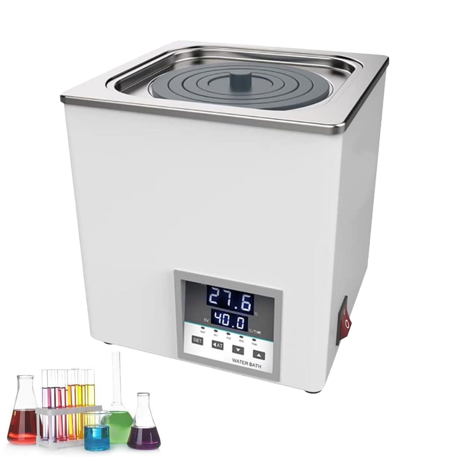 Baño de Agua Termostático, Calentador de Agua Digital para Evitar Derrames, Tanque de Calentamiento Termostático de Temperatura Constante for Laboratorio con Tiempo Seleccionable