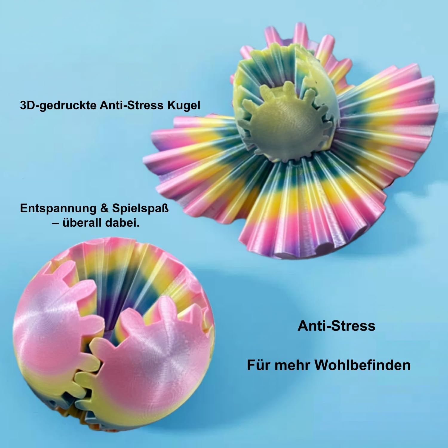 Piłka zębata z nadrukiem 3D, sensoryczny spinner, antystresowy spinner, kompaktowy żyroskop stołowy do biura – w podróży i domu (tęczowy (średni), zestaw 4 sztuk
