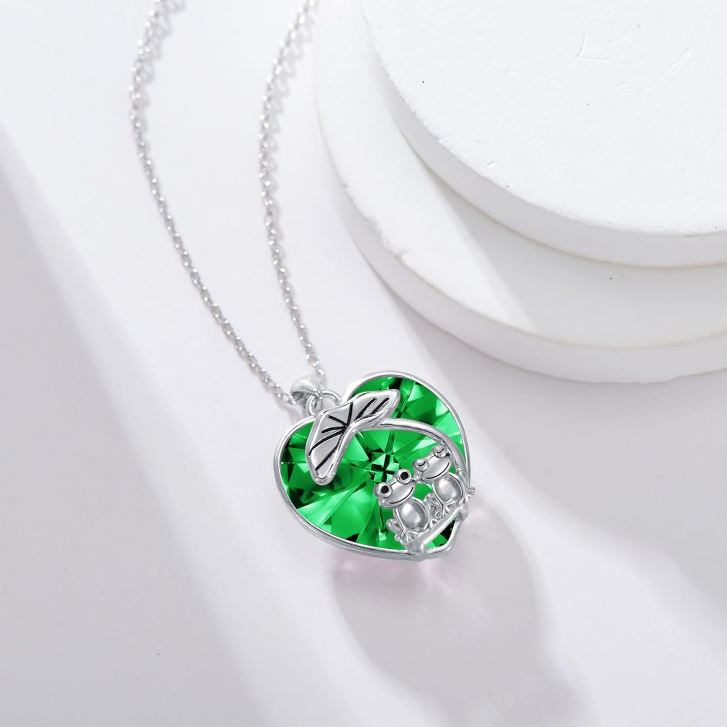 925 Sterling Silver Frog Necklace for Women Frogs Pendant Heart Crystal Green Birthstone Jewelry for Her - Image 5