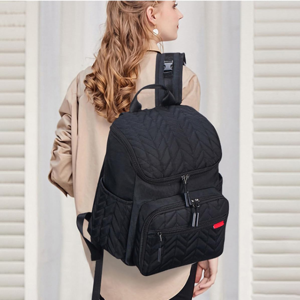Bolsa para Pañales Negra de Nailon y Poliéster, Mochila de Gran Capacidad