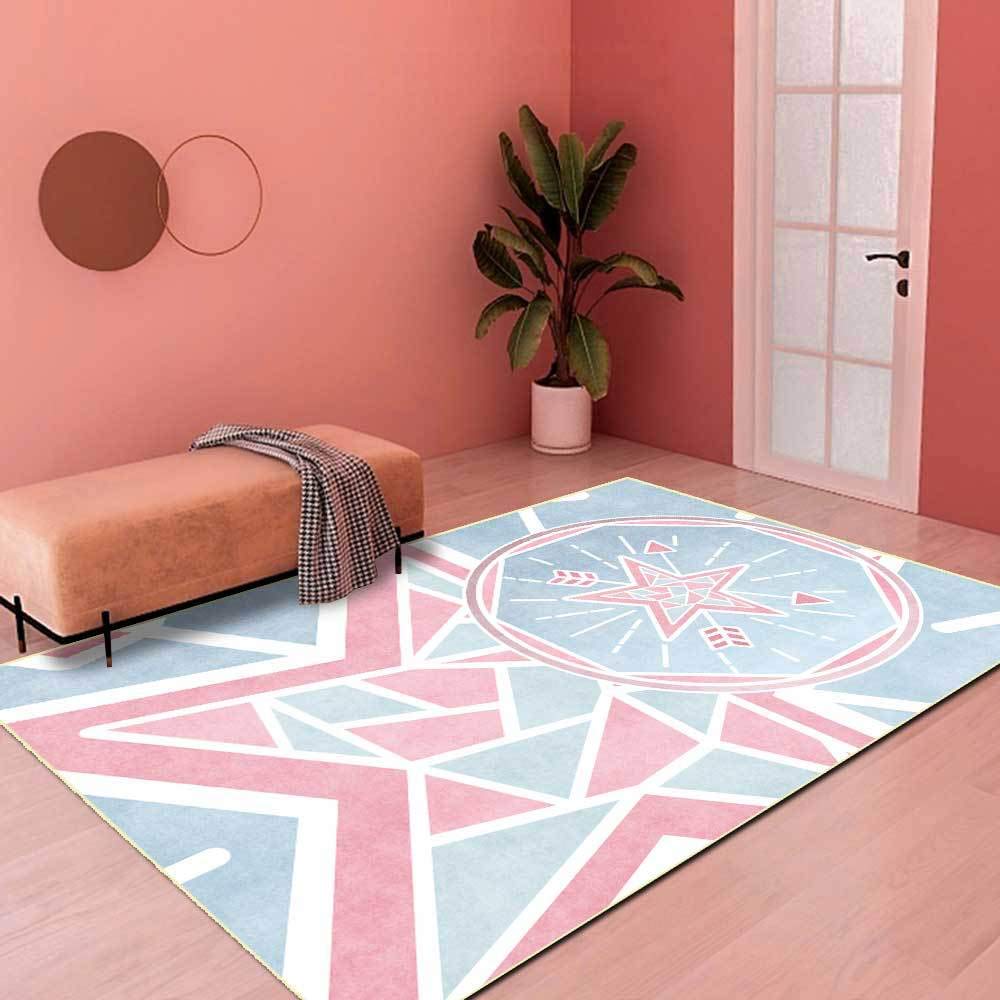 Tapis enfants lavable géométrique bleu et rose 180x180 cm pour salle de jeux douce