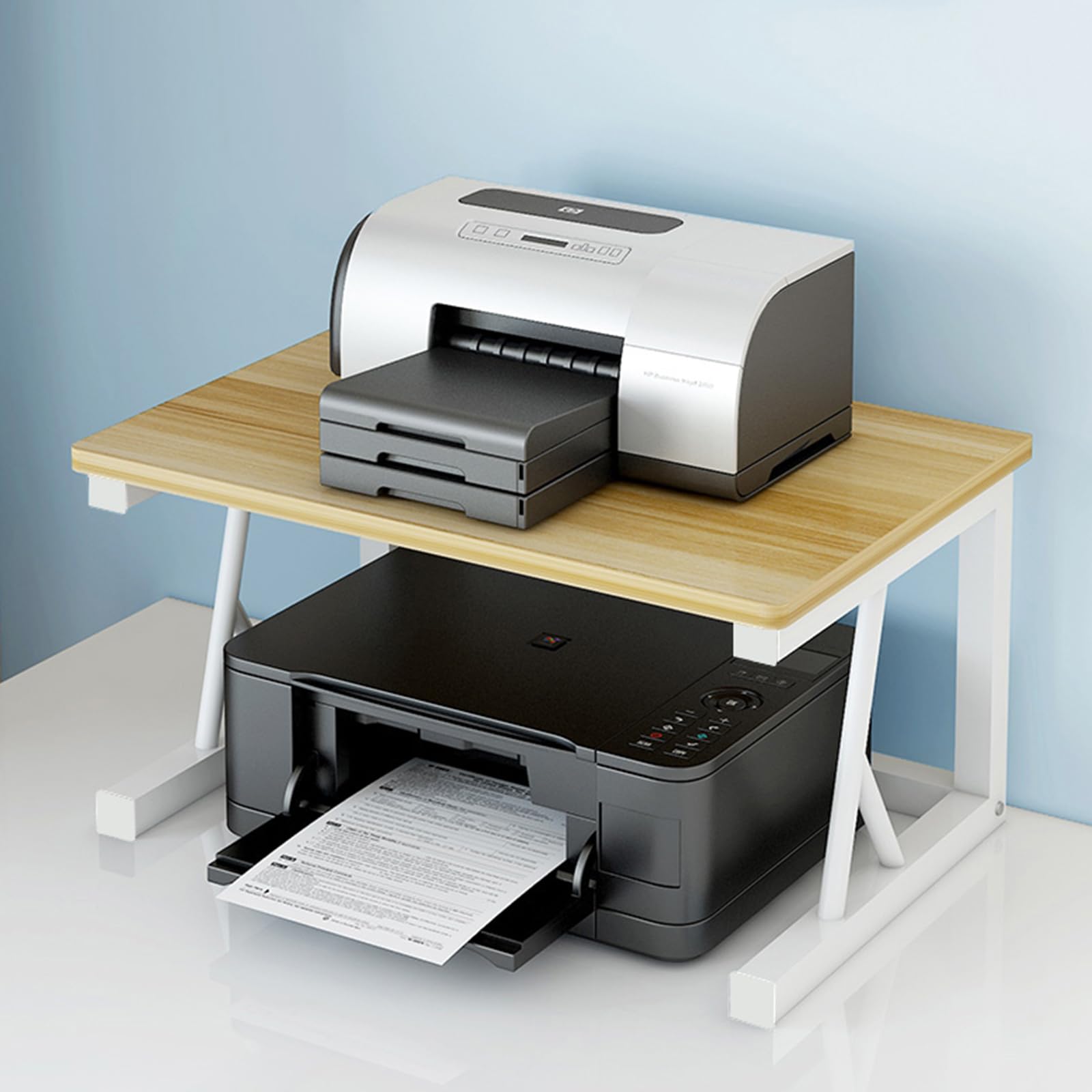 Meuble Imprimante Bureau,Support Imprimante 2 Niveaux en Bois | Étagère de Rangement Multifonctionnelle pour Fax,Scanner,Dossiers,Gain de Place pour Maison et Office