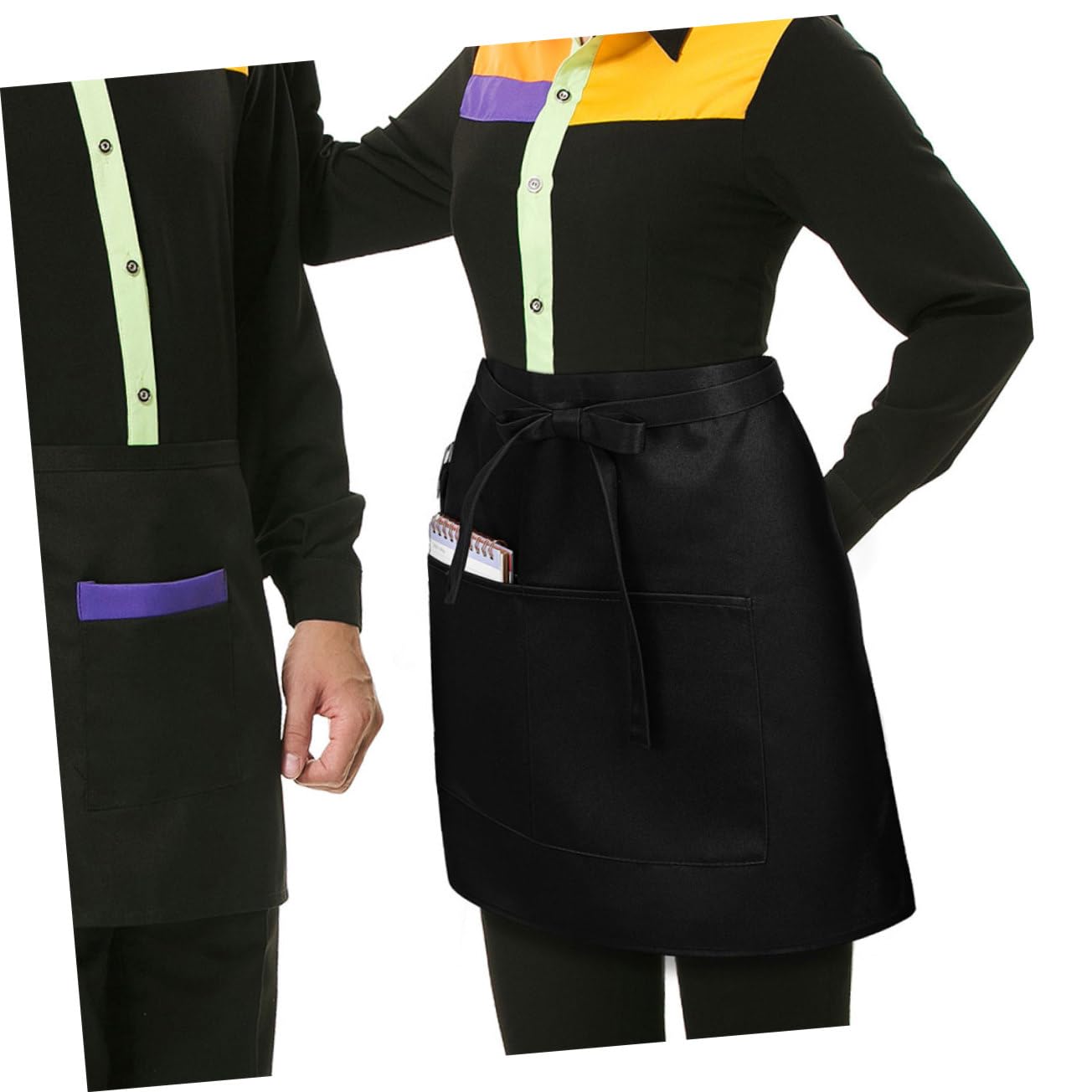 5 Pezzi Di Grembiule: Grembiule Corto Da Cameriere Con Tasche - Stile Mezza Vita Per Il Personale Del Ristorante - Con Cinturino Lungo in Vita Per Uomini E Donne