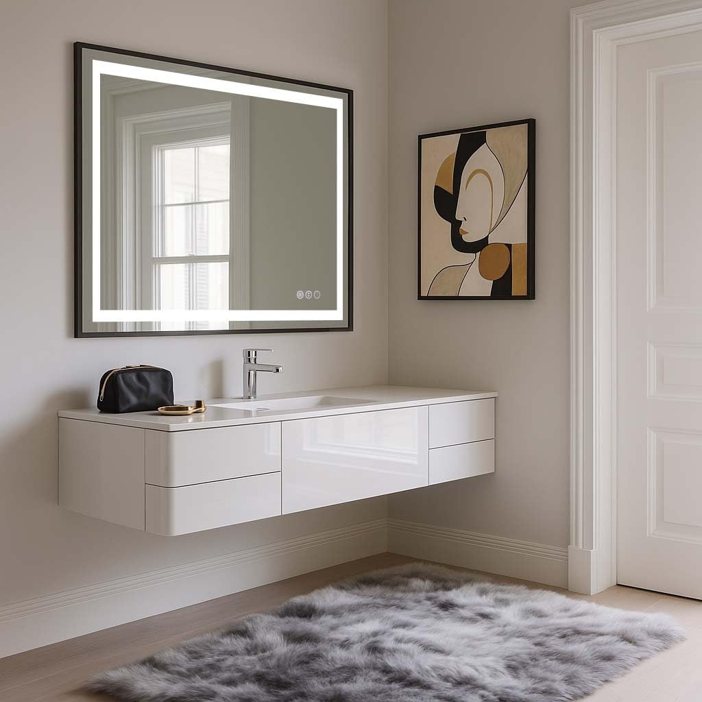 Smart Anti-Fog LED Bathroom Mirror with Black Frame, Vanity Mirror for Wall with 3-Color Temperature Vanity Light, Shatterproof, Memory & Dimmable, ETL Listed, Horizontal/Vertical Mount (28"L x 36"W)