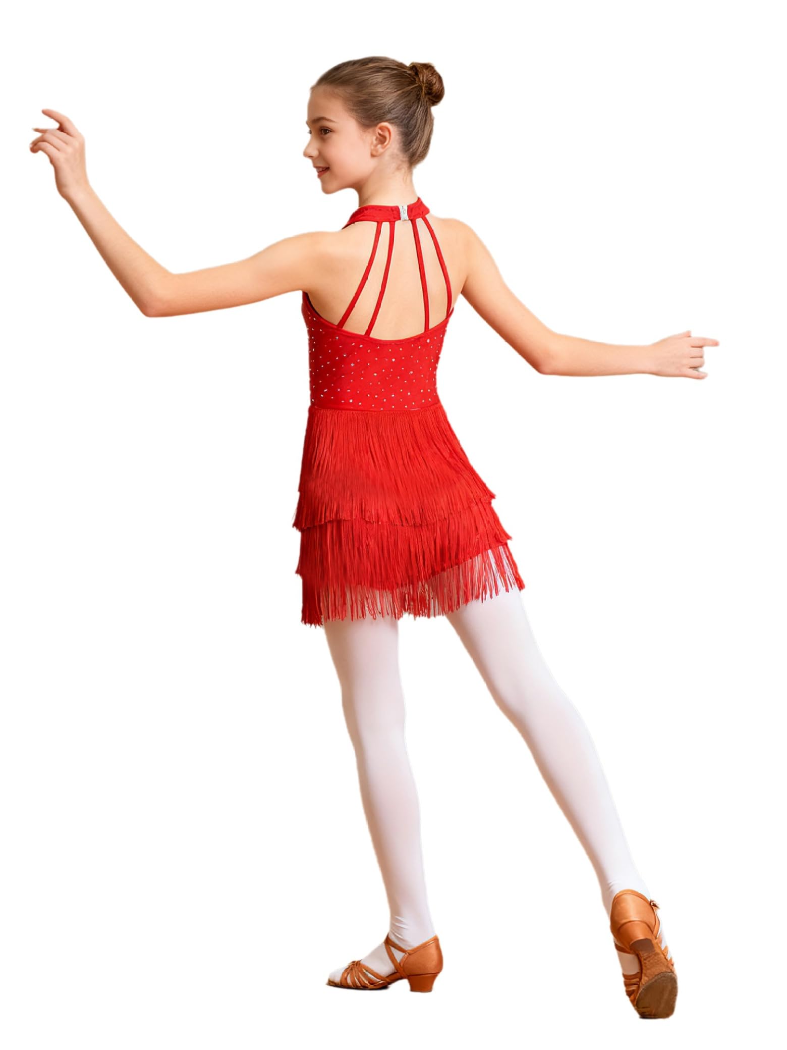 Jydiazi Vestido de baile latino para niña, con flecos, con brillantes, vestido de tango latinoamericano, Cha Cha, ropa de baile — view 2