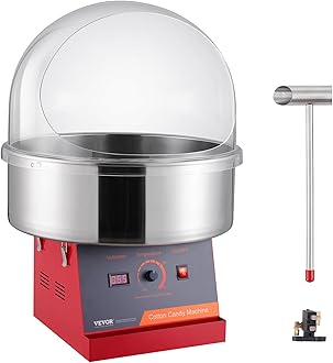 VEVORCotton Candy Machine Commercial, 1000W Electric Floss Maker with Cover, Stainless Steel Bowl, Sugar Scoop, Storage Drawer, Perfect for Home, Carnival, Kids Birthday, Family Party, Red