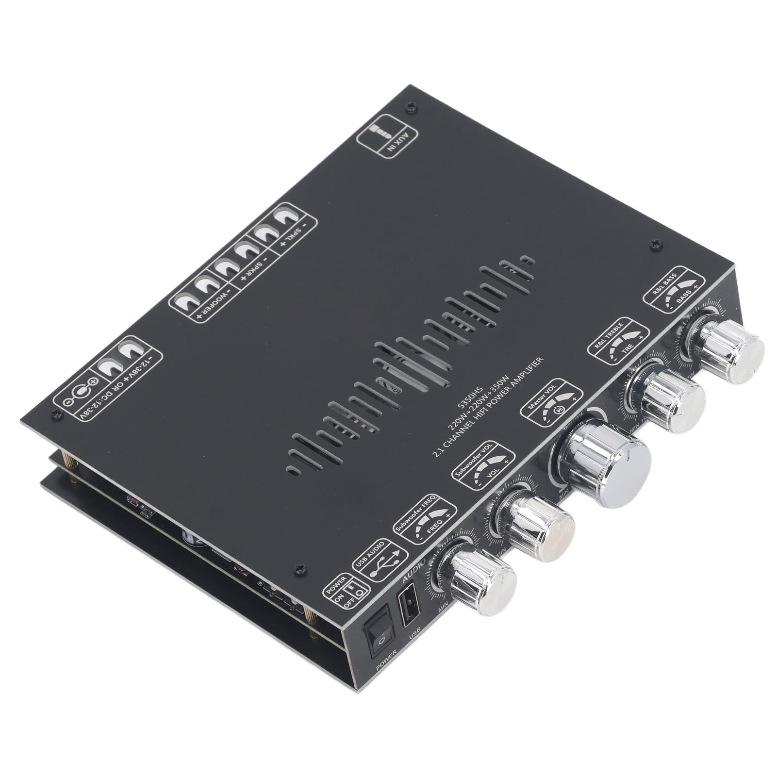 BT 5.1 Amplificatore Scheda stereo 2.1 Canale 350W 220W x 2 Modulo amplificatore audio Bluetooth ad alta potenza con controllo dei bassi di ingresso USB Aux per il audio audio