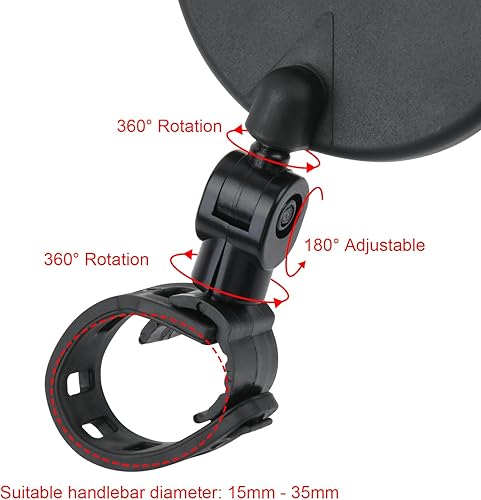 Miniatura 3 de Cosmos Espejo retrovisor de bicicleta de vidrio HD Convexo Espejo giratorio ajustable de 360 grados para manillar de bicicleta, espejo de seguridad