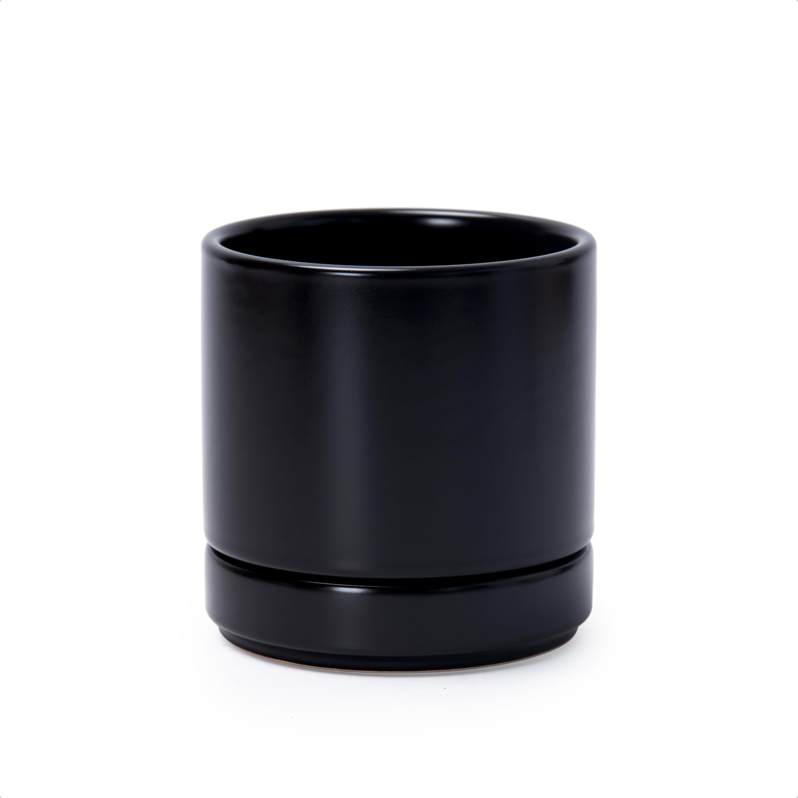 D'vine Dev 12cm Round Ceramic Flower Pot with Drainage Hole and Saucer Round Indoor Plant Pot Black 94-O-B-2 โ image 1