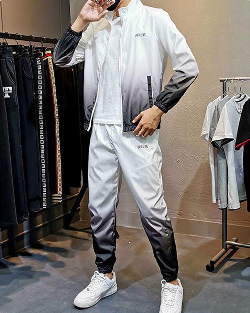DaiHan Męski rozmiar plus, dwie sztuki, dres treningowy, dres fitness, luźny zestaw z długim rękawem, zamek błyskawiczny i spodnie do biegania, odzież sportowa.