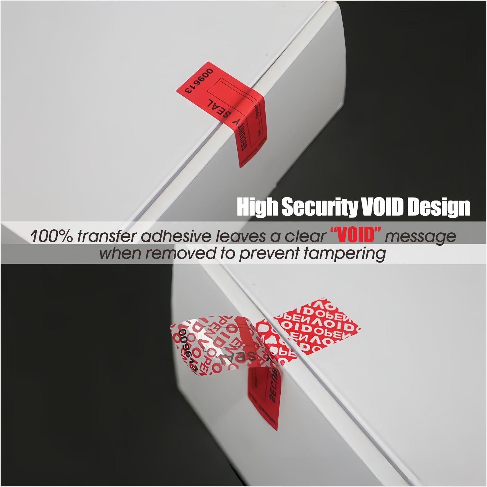 Adhesivos de seguridad para vacío – Etiquetas 100% de transferencia total a prueba de manipulaciones con números de serie triples, adhesivo de sellado, 3.4 pulgadas de largo x 1 ancho, 300 piezas