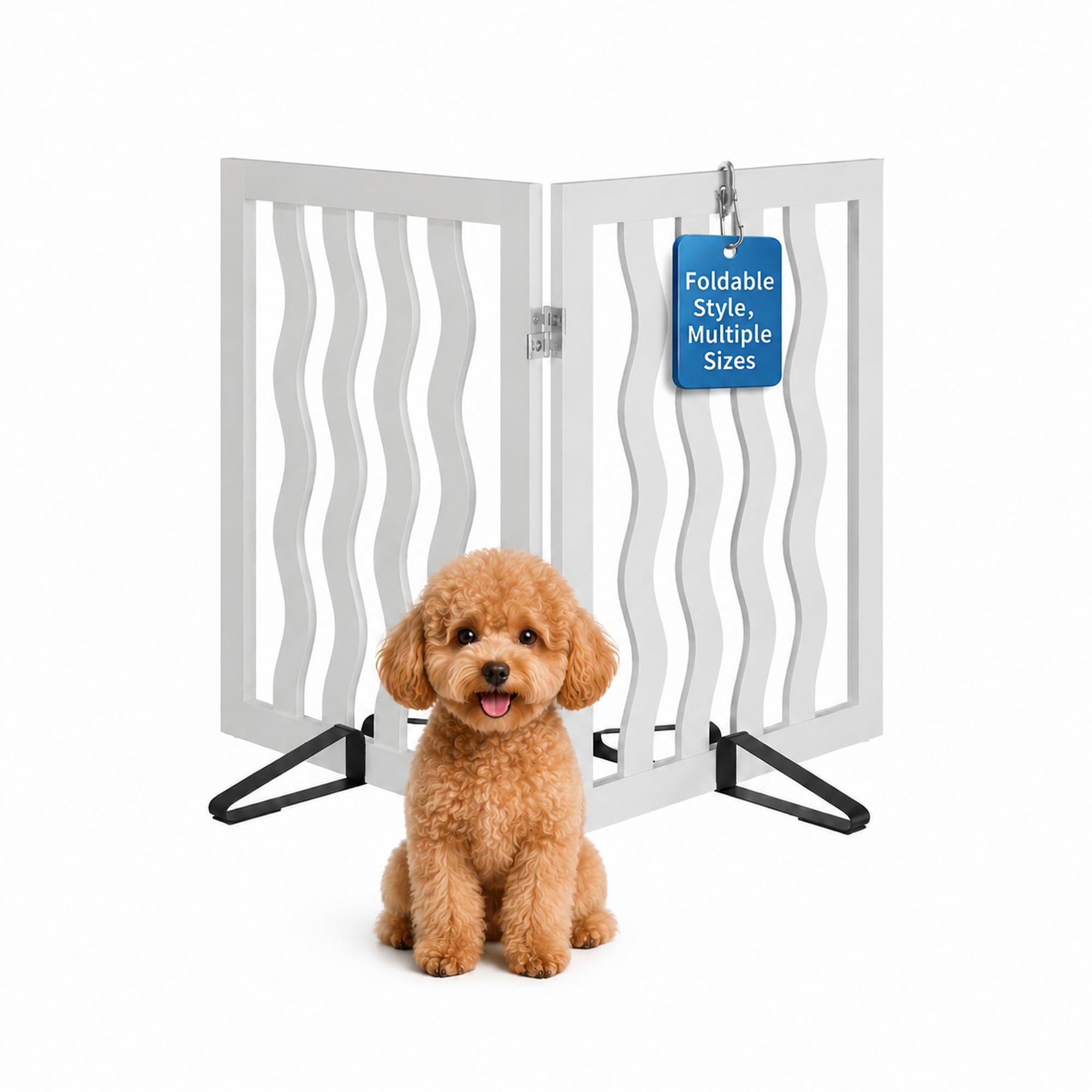 Semiocthome No-Drill Stair Gate, 61cm High Foldable Pet Gate, with a Maximum Extension of 94cm on 2 Sides, Suitable for Small Dogs (Wave Design)