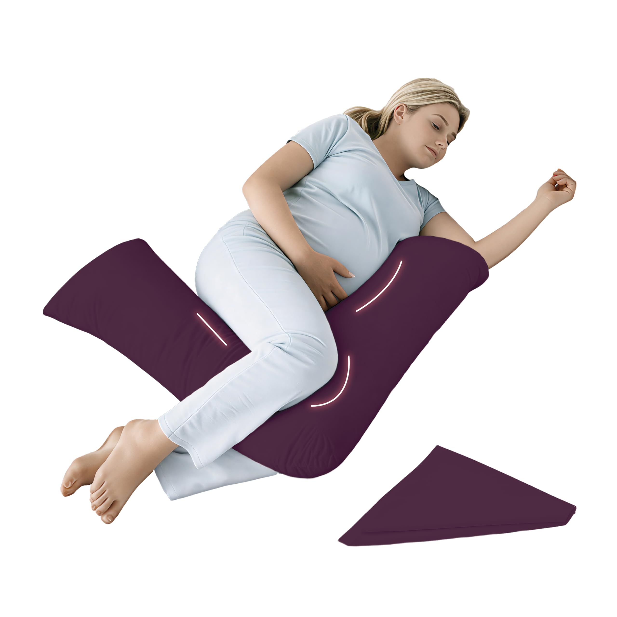 EGYPTO Orthopaedic V Pillow with Pillowcase | Anti-Allergy V Shaped Pillows for Neck & Back | Ideal for Pregnancy, Nursing & Recovery Triangle Pillow (Plum)