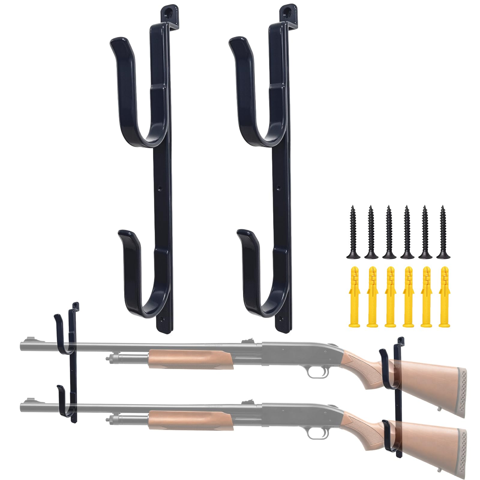 RUSFOL 2-Pack Metal Gun Racks for Truck, Durable Outdoor Truck Gun Holder for Rear Window, Adjustable Wall-mounted Gun Racks, Hang for Two Guns, Rifles, Bows, Arrows, or Tools, Used for Cars, ATV&UTV