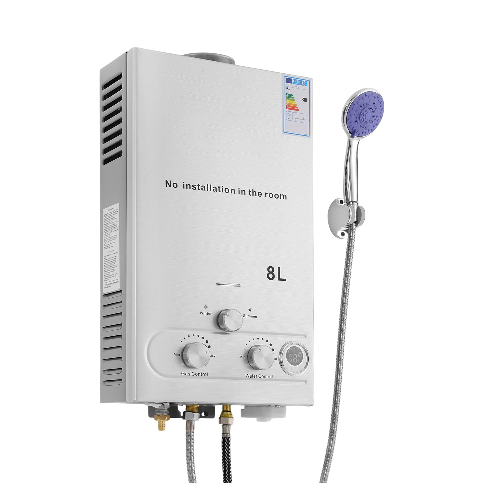 Chauffe-eau à gaz, chauffe-eau de 24KW avec régulation intelligente de la température par CPU, chauffe-eau à gaz portable pour l'extérieur, chauffe-eau sans réservoir pour la maison, les camping-cars