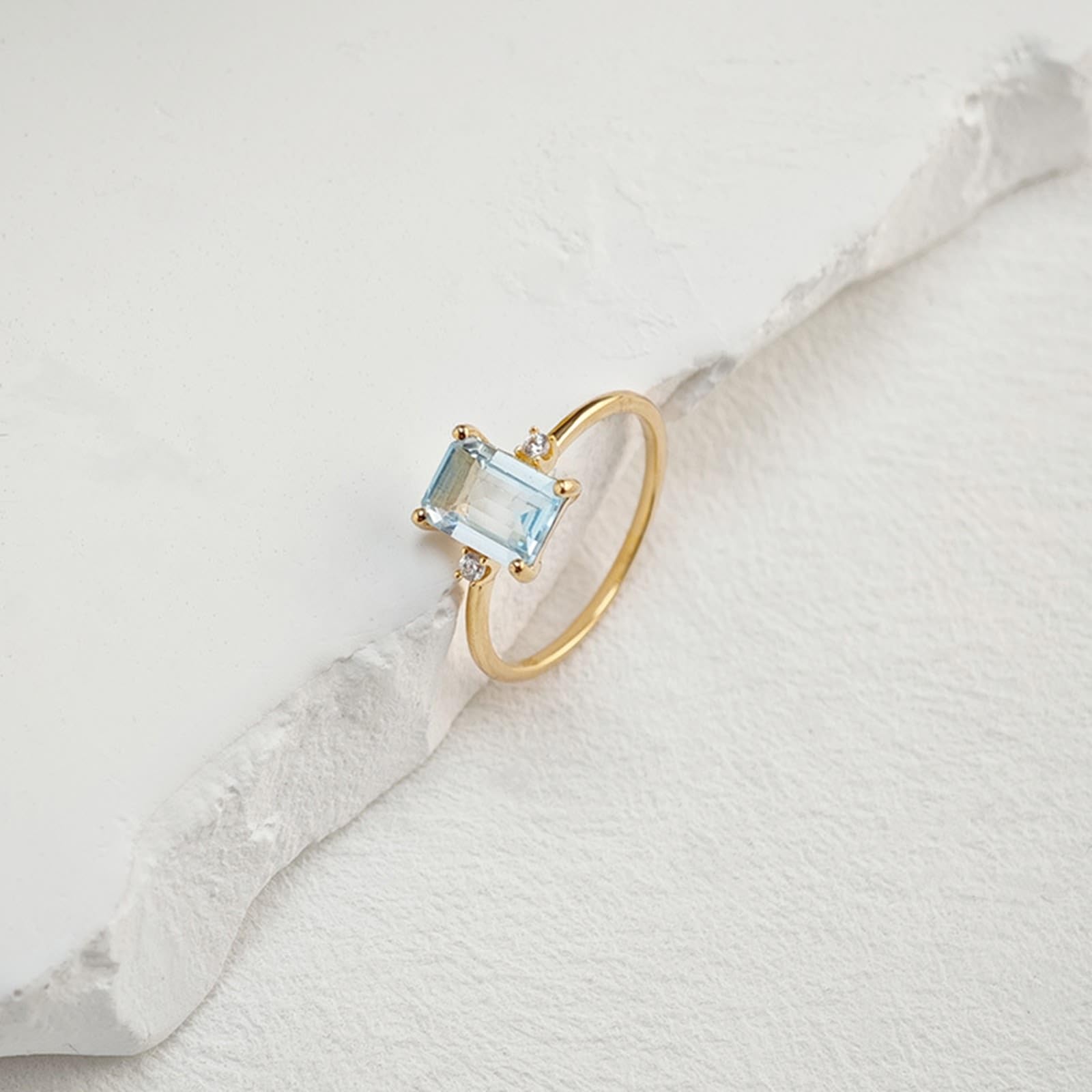 Anillo de compromiso de oro auténtico de 9 K/14 K/18 K, esmeralda en 4 garras