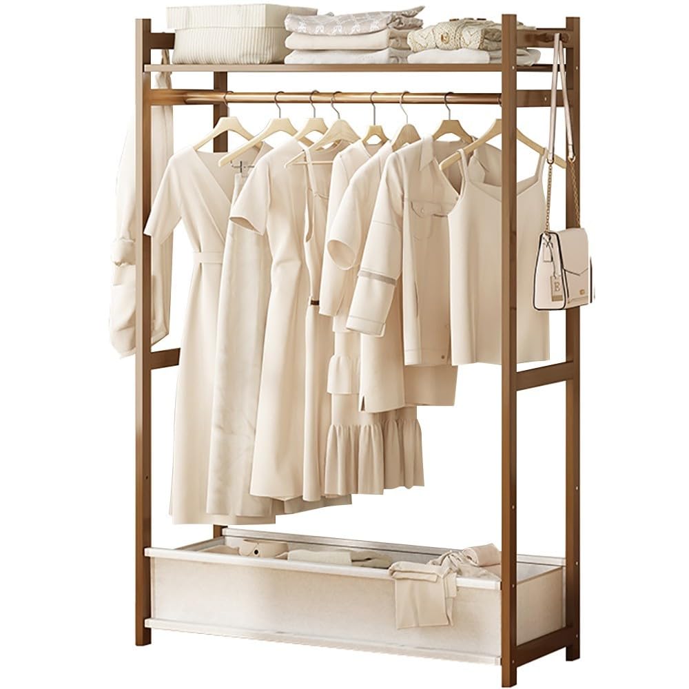 POLGDW Bamboo Clothes Rack with 5 Shelves Free Standing for Bedroom Holds Dresses Shoes Hats Max Load 100kg Stylish nization Solution