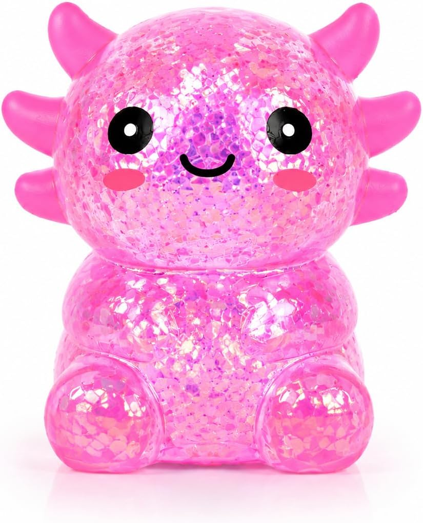 Axolotl Fidget Toy, Glitter Squishy Sensory Toy, Soft Slow Rising Squeeze Toy, Stress Relief for Kids and Adults