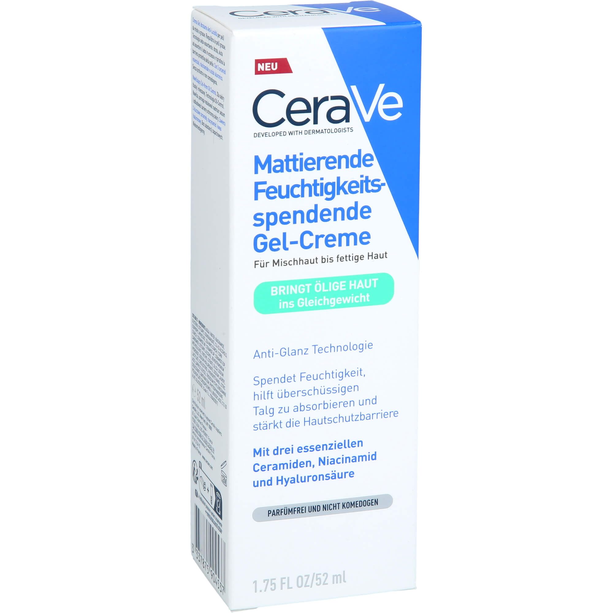 CeraVe Crema Gel Idratante con Effetto Mat, Per Pelle Grassa e Oleosa, Con Acido Ialuronico, Ceramidi e Niacinamide, Idratante a Lunga Durata, 52 ml