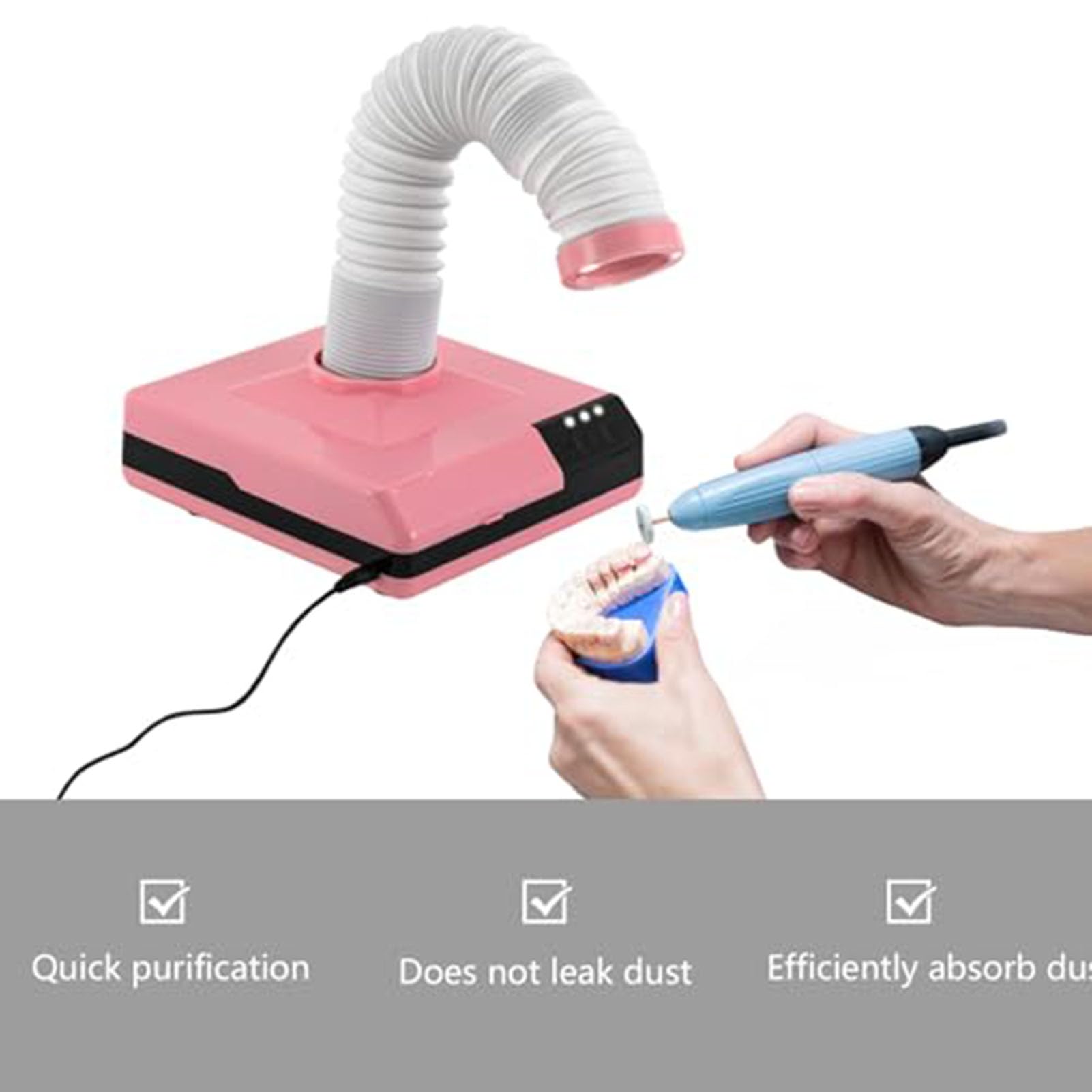 SenhE 60W Colector de Polvo de Laboratorio Dental, con Manguera Ajustable y luz LED, Succión Potente y Silenciosa, para Uso Profesional en Salones y Manicura en Casa