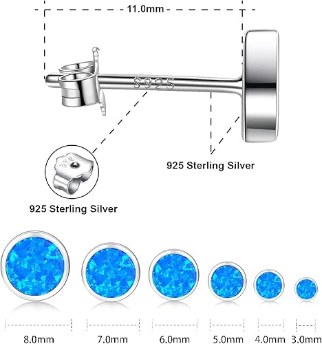 Miniatura 2 de White Gold Plated Sterling Silver Opal Stud Earrings 3mm-8mm Options, Simulated Opal Dot Studs Hypoallergenic Jewelry