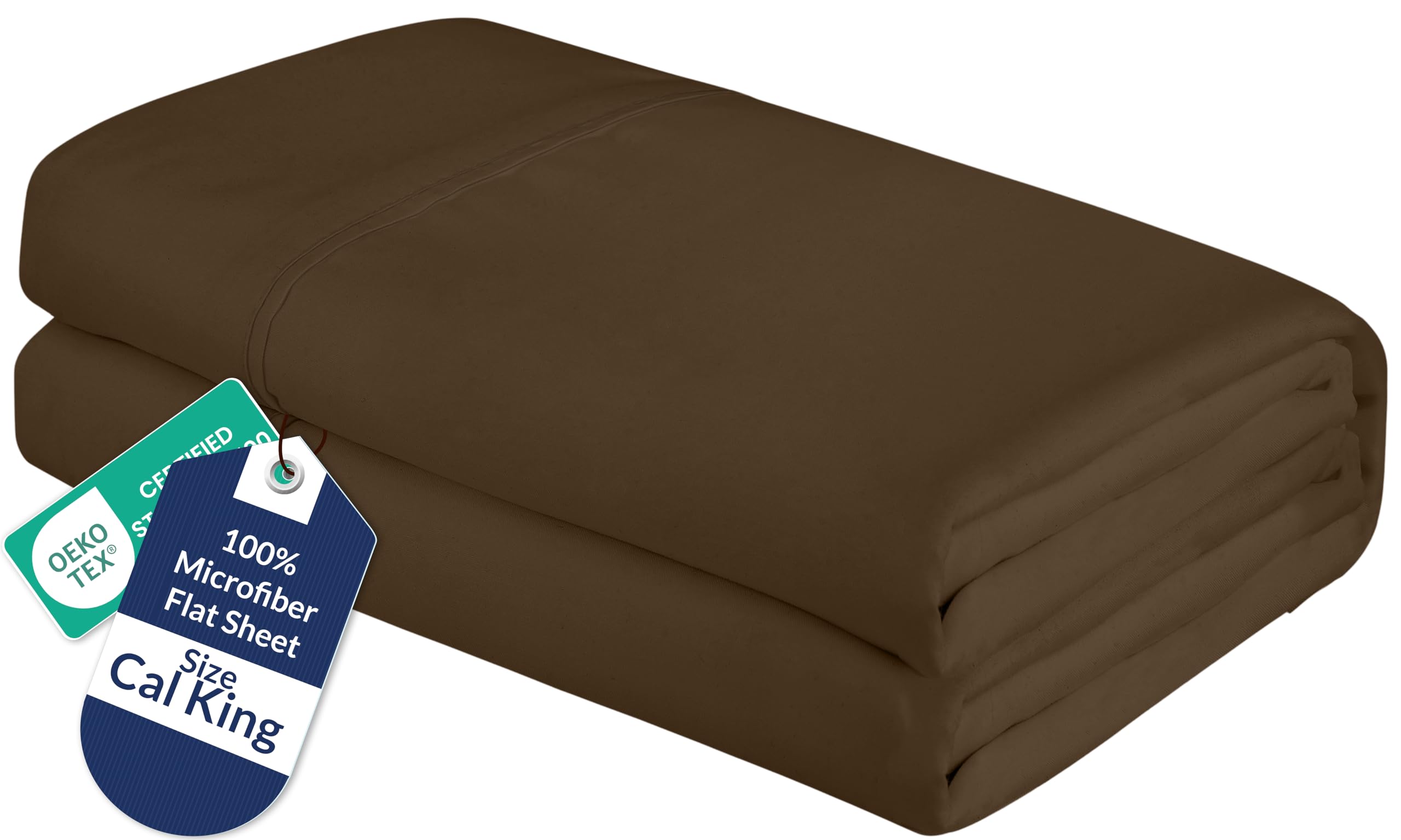 Royale Linens California King Flat Sheet - Ultra Soft Brushed 1800 Microfiber Flat Sheets Only - Wrinkle Free &amp; Stain Resistant - Hotel Quality Top Sheet for Bed (King Cal, Chocolate)