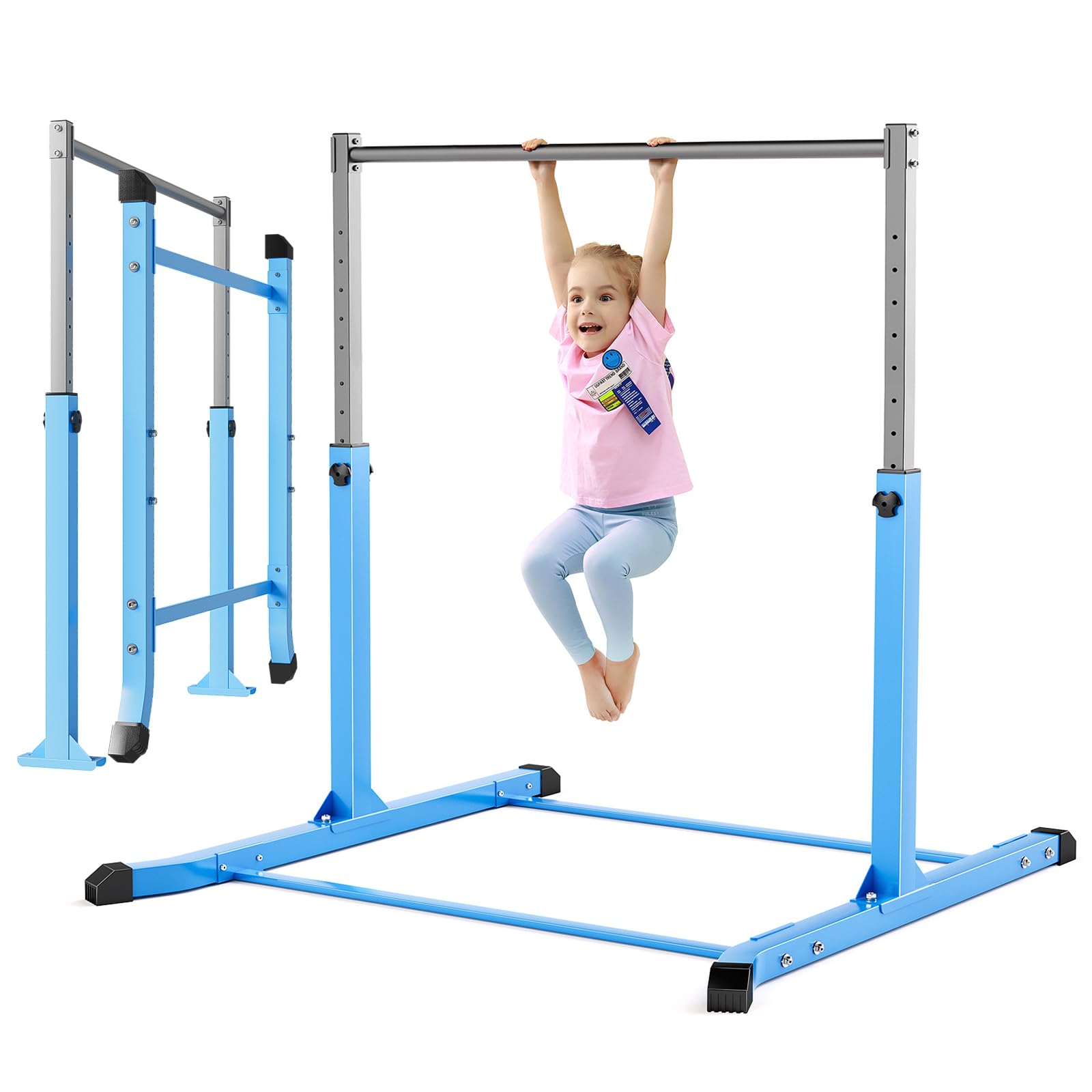 Mosebears Gymnastics Bar, Home Gymnastics Equipment for Kids 3-15 Years Old, Stable Steel Construction, Non-Slip, Easy to Assemble, Height Adjustable from 0.9-1.5m