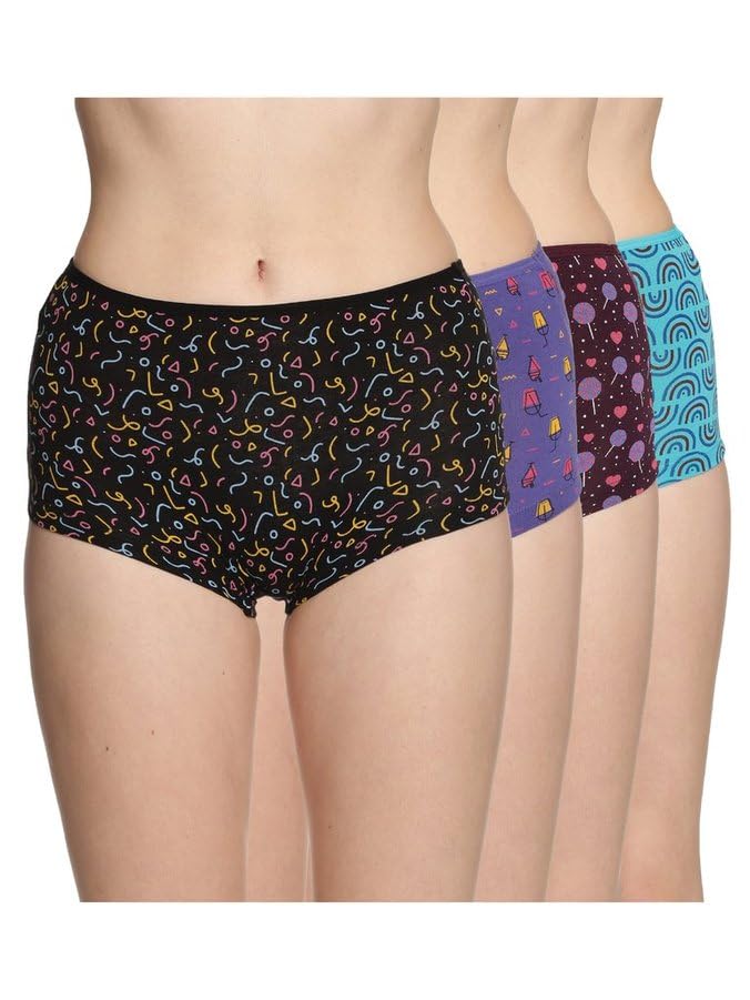 Image of Lux Amore Women's High Coverage Super Combed Cotton Elastane Stretch Mid Waist Boy Shorts with Concealed Waistband and StayFresh Treatment (Colors&Print May Vary)